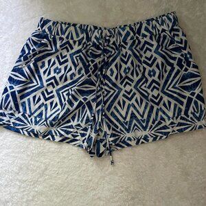 Silky flowy blue and white patterned shorts